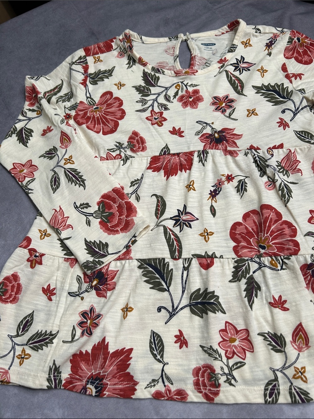 Girls' Old Navy Cream Floral Long-Sleeve Tiered Top- Fall Flower Print